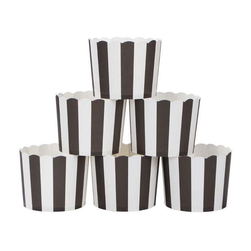 Webake Nonstick Paper Baking Cups for Popcorn Cupcake, 6oz Cupcake Bath Bomb, Muffin Case, Set of 50, Black Stripe for Halloween Party Decorations - Image 1